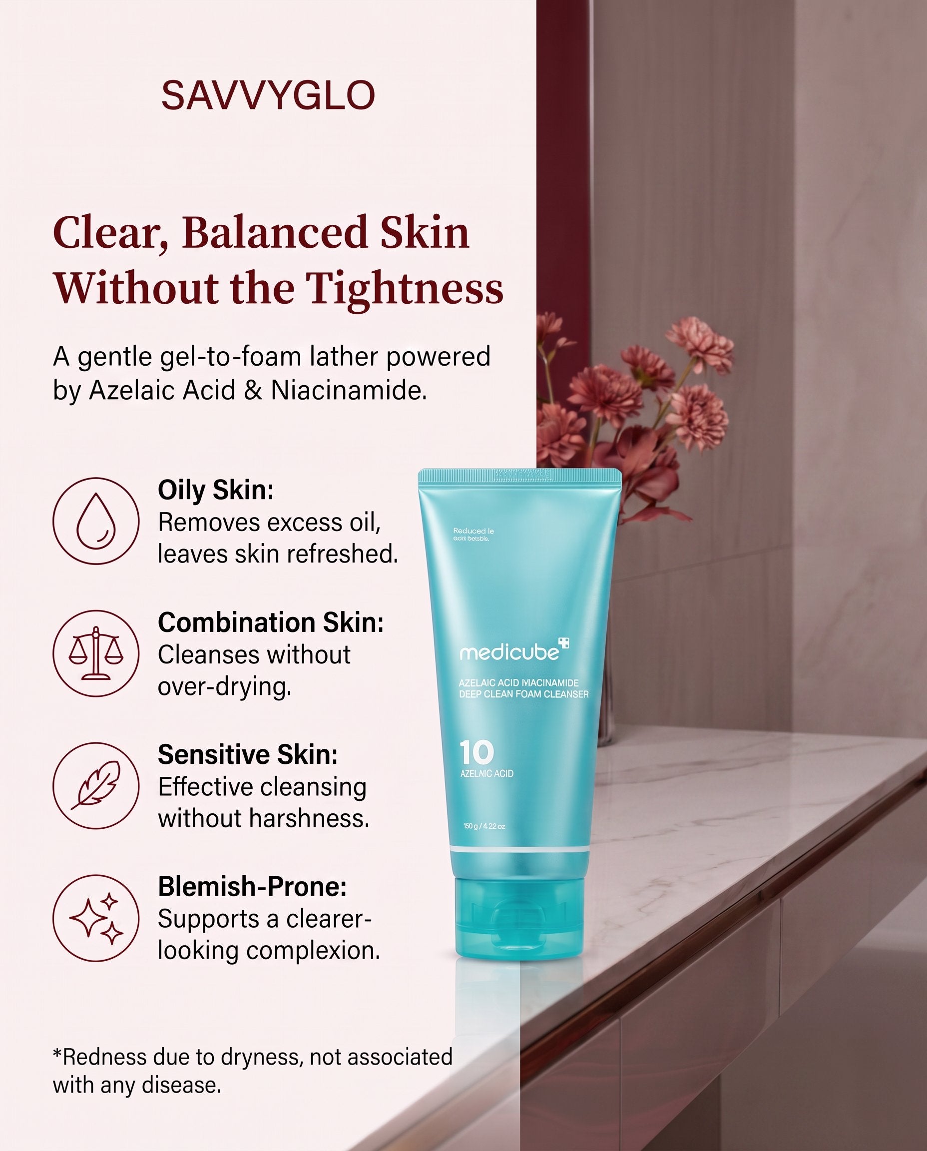 Azelaic Acid Niacinamide Deep Clean Foam Cleanser suitable skin types