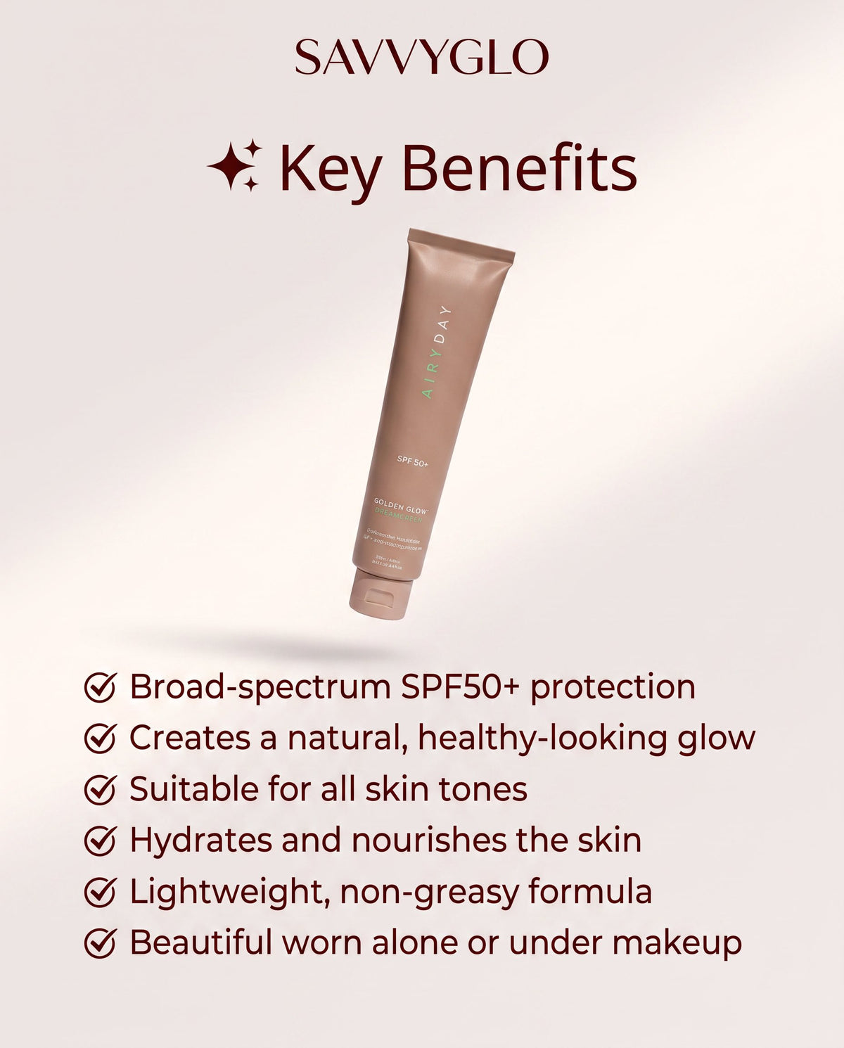 Golden Glow SPF50+ Dreamscreen 75ml key benefits