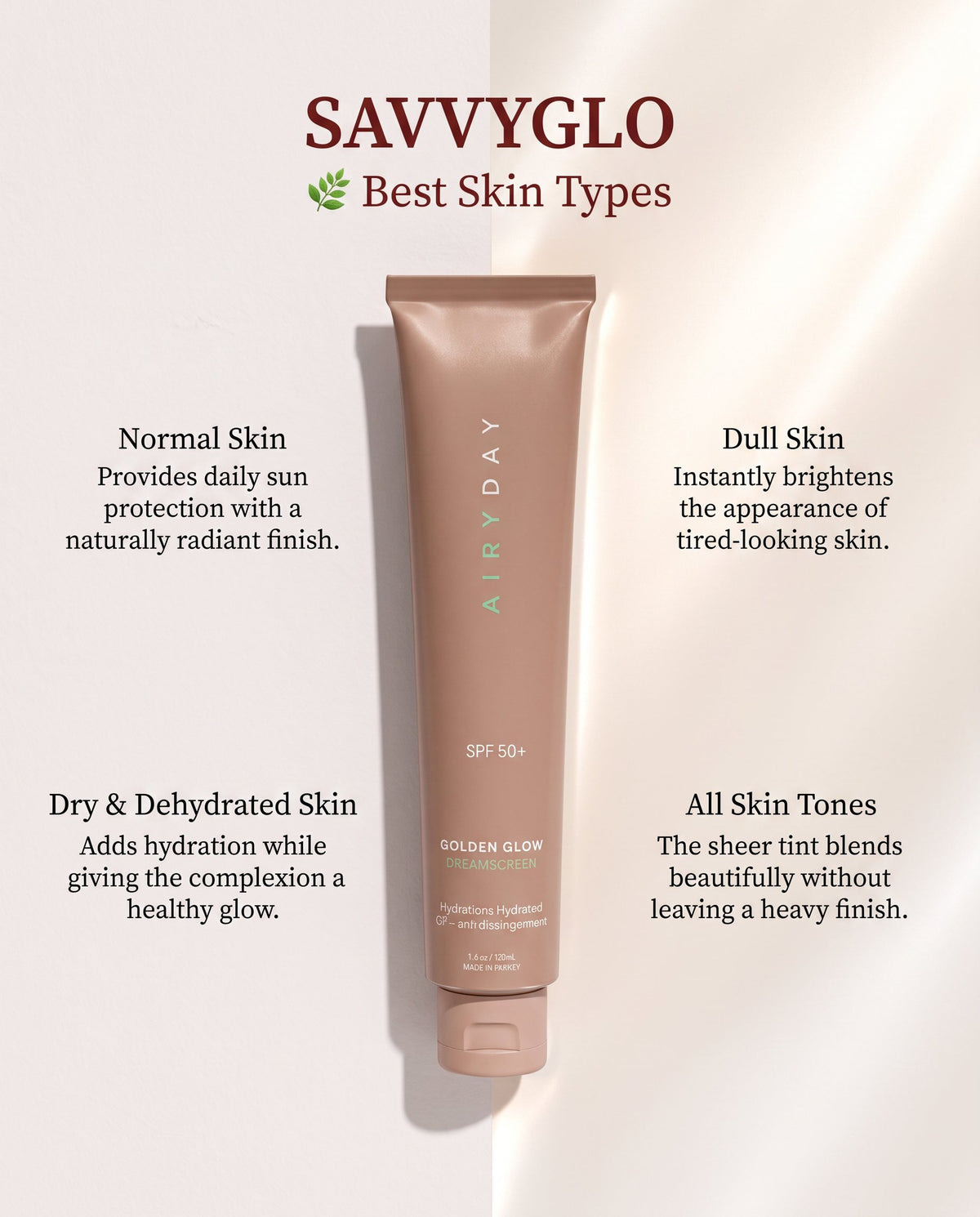 Golden Glow SPF50+ Dreamscreen 75ml skin types