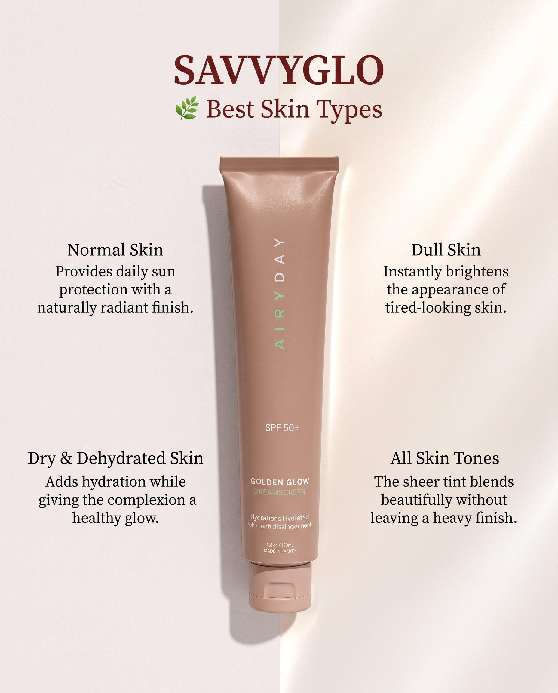 Golden Glow SPF50+ Dreamscreen 75ml skin types