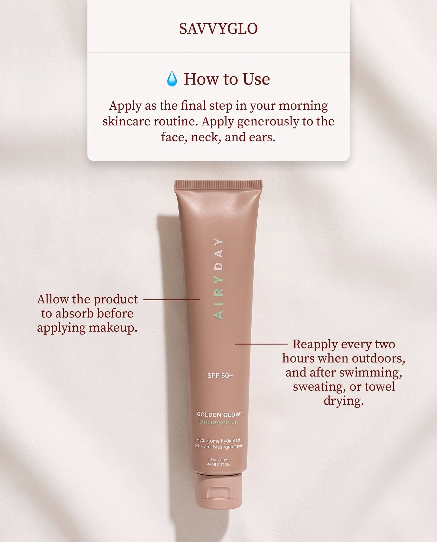How to use Golden Glow SPF50+ Dreamscreen 75ml