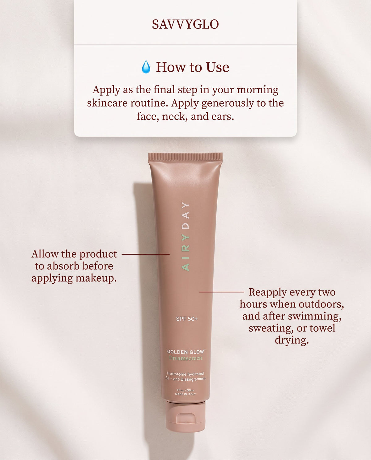 How to use Golden Glow SPF50+ Dreamscreen 75ml