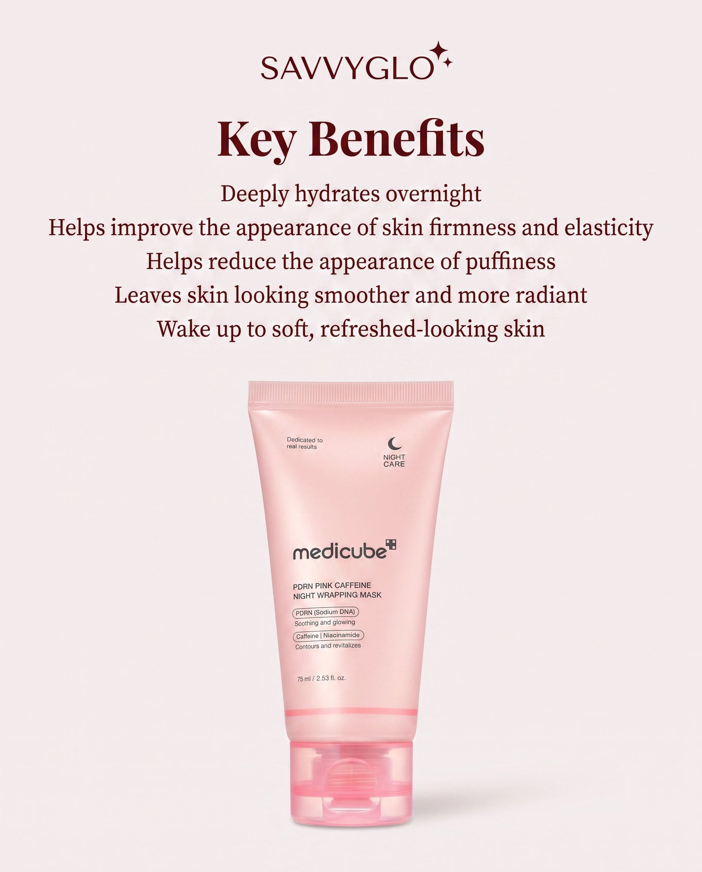Medicube PDRN Pink Caffeine Night Wrapping Mask key benefits
