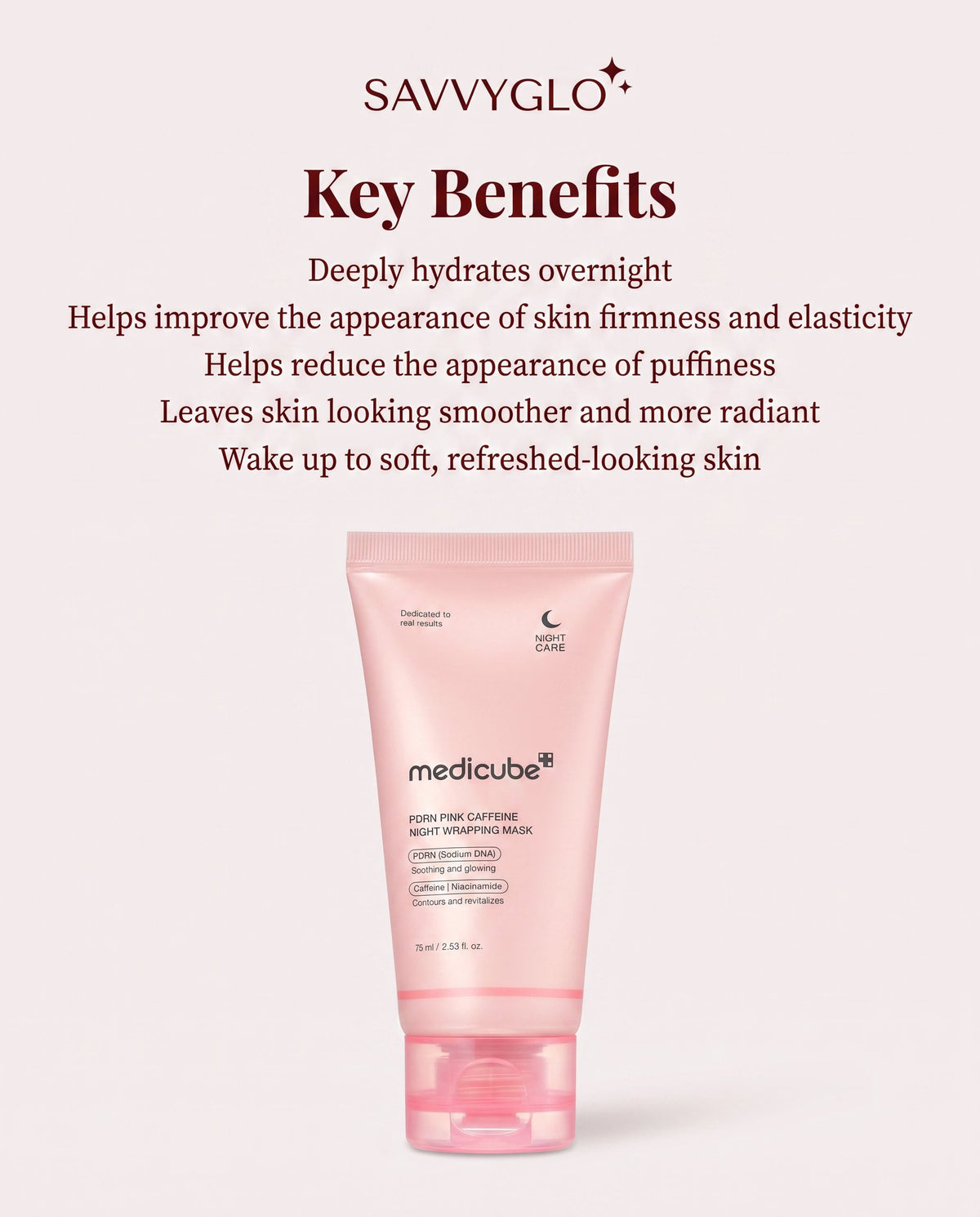 Medicube PDRN Pink Caffeine Night Wrapping Mask key benefits