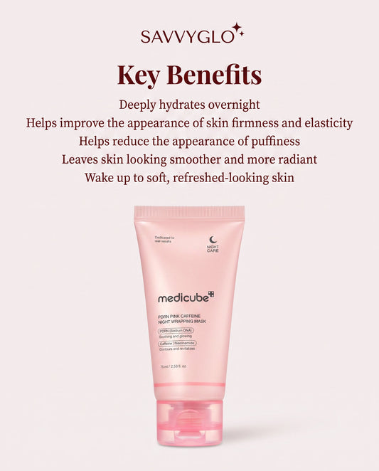 Medicube PDRN Pink Caffeine Night Wrapping Mask key benefits
