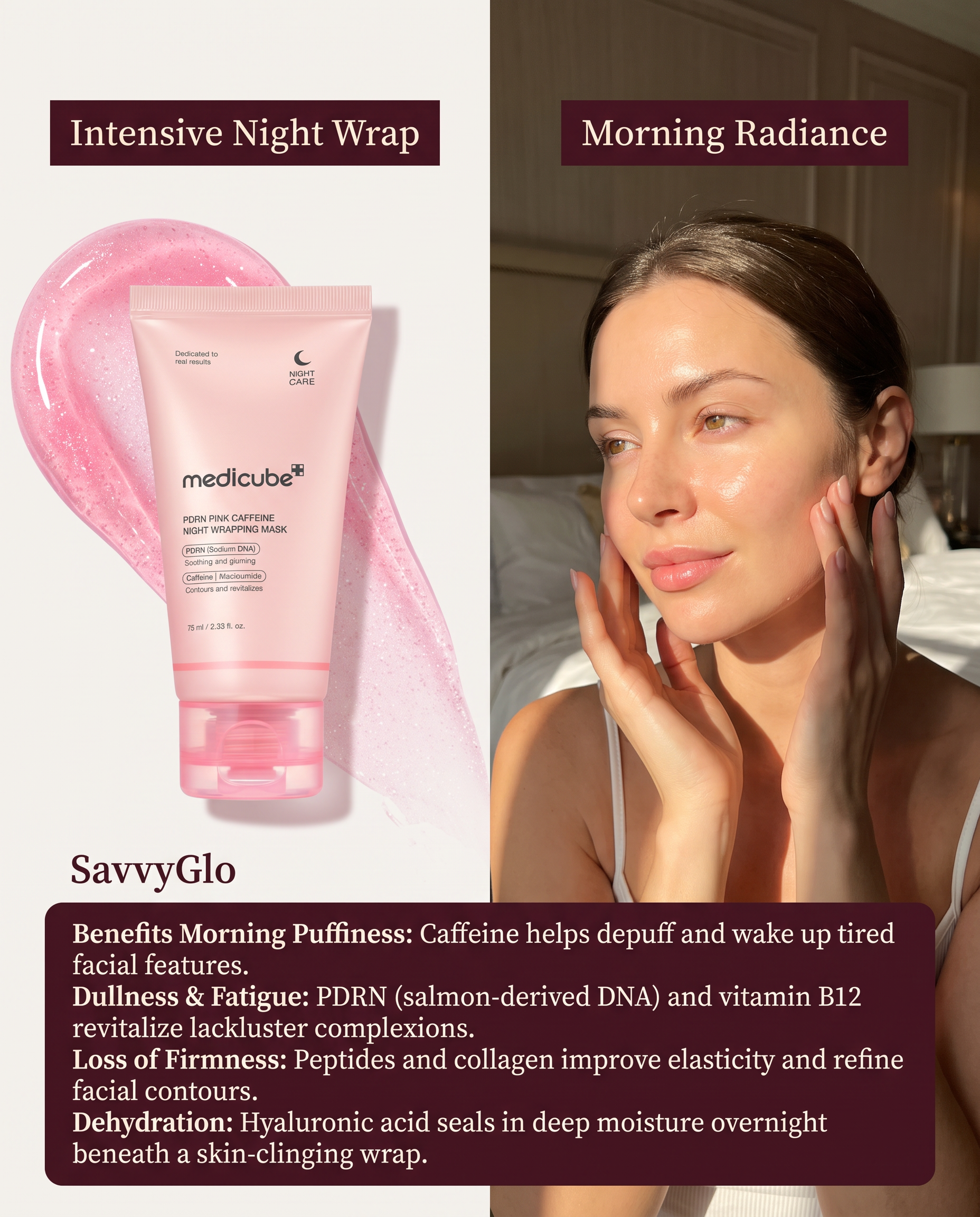 Medicube PDRN Pink Caffeine Night Wrapping Mask key benefits