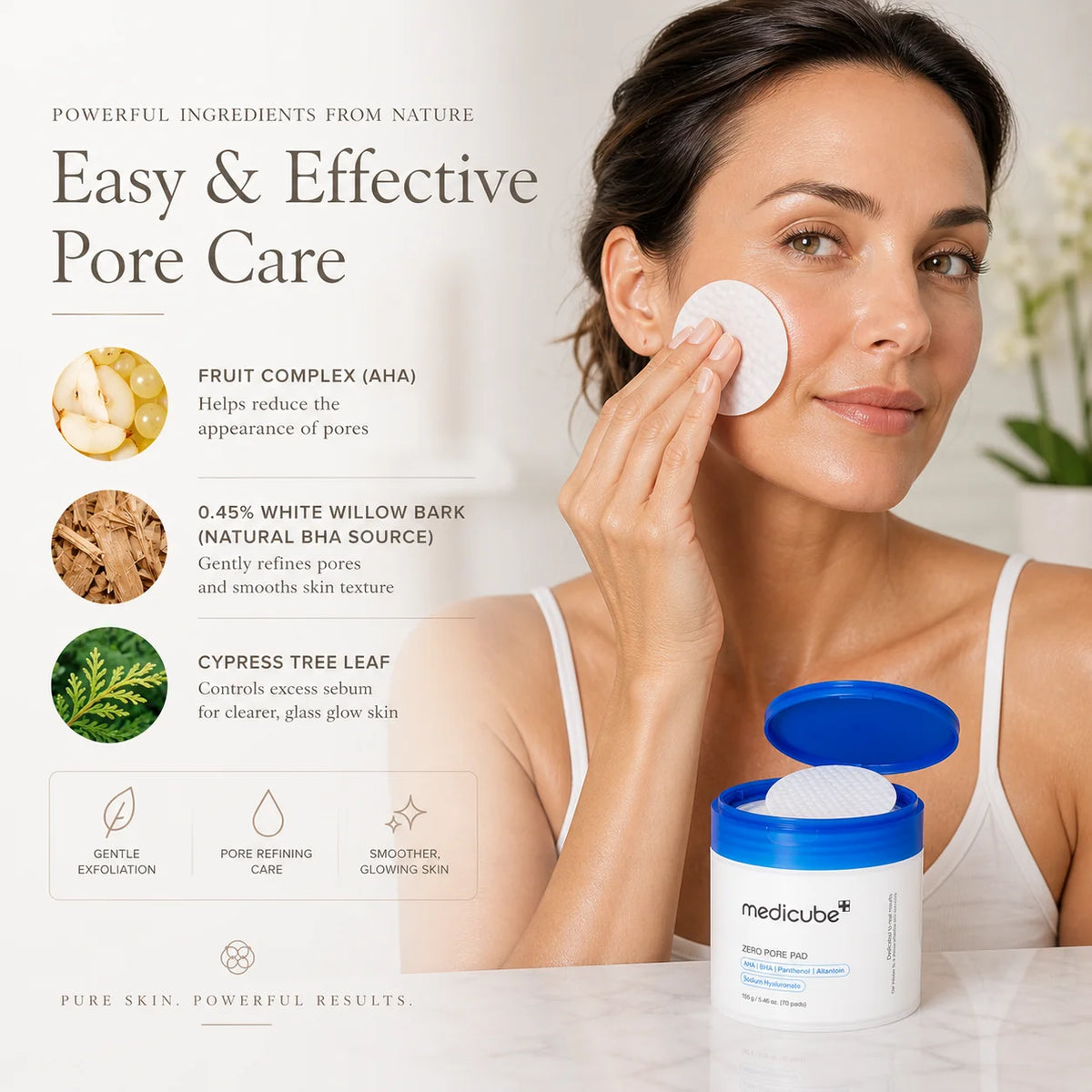 Medicube Zero Pore Pad key benefits for smoother skin, clearer pores and refined skin texture