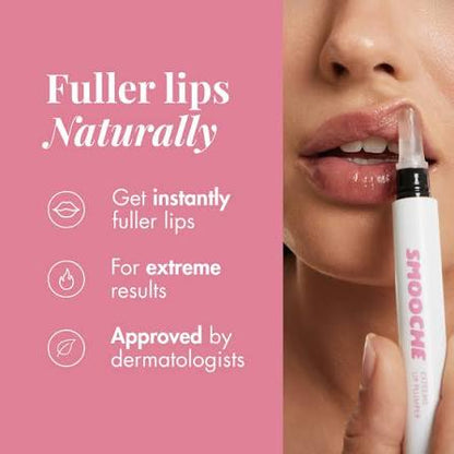 Infographic detailing the benefits of Smooche Extreme Lip Plumper, highlighting lip volumizing, hydration, and high-shine gloss finish.