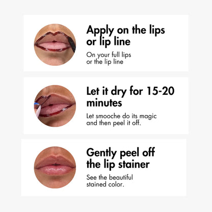 Smooche Stick & Stain peel-off lip stain application instructions