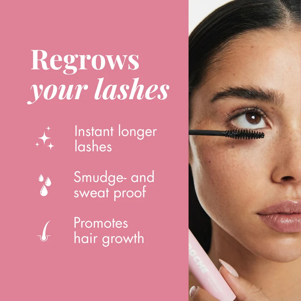 Applying product using the Smooche Mascara brush to lengthen and separate eyelashes.