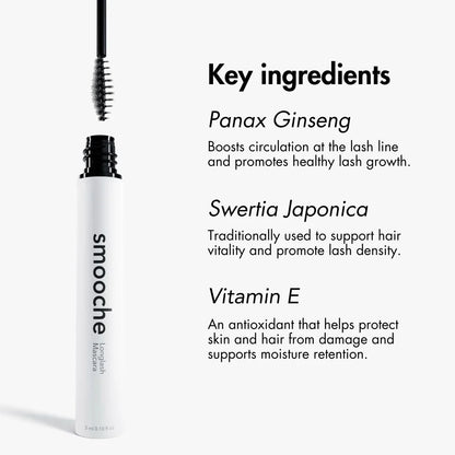 Smooche Mascara brush wand pulled out of the black tube to display the applicator tip.